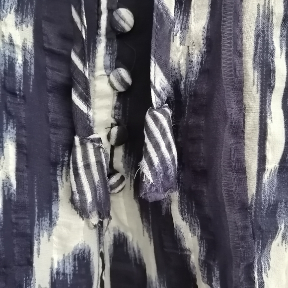 Rebecca Taylor Silk Short Sleeve Button Up Blouse Tie Neck Blue White 8 - Picture 9 of 15